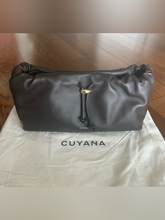 Cuyana Handbags - Cuyana Mini Dia Bag in Mocha Leather Drawstring Crossbody Pouch with Gold Accent